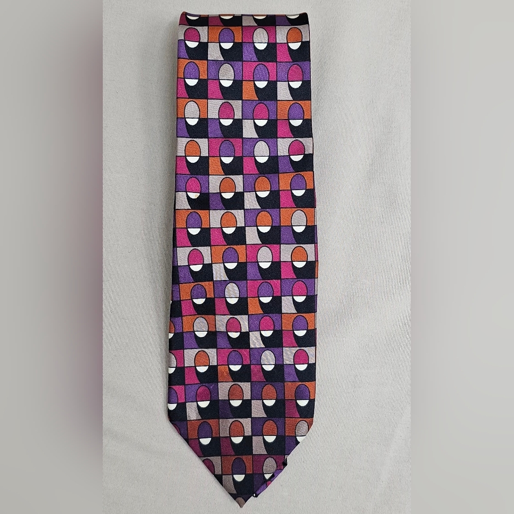 Vintage Christian Dior Jeune Homme Silk Tie - Geometric Circle Pattern 3.5" Wide